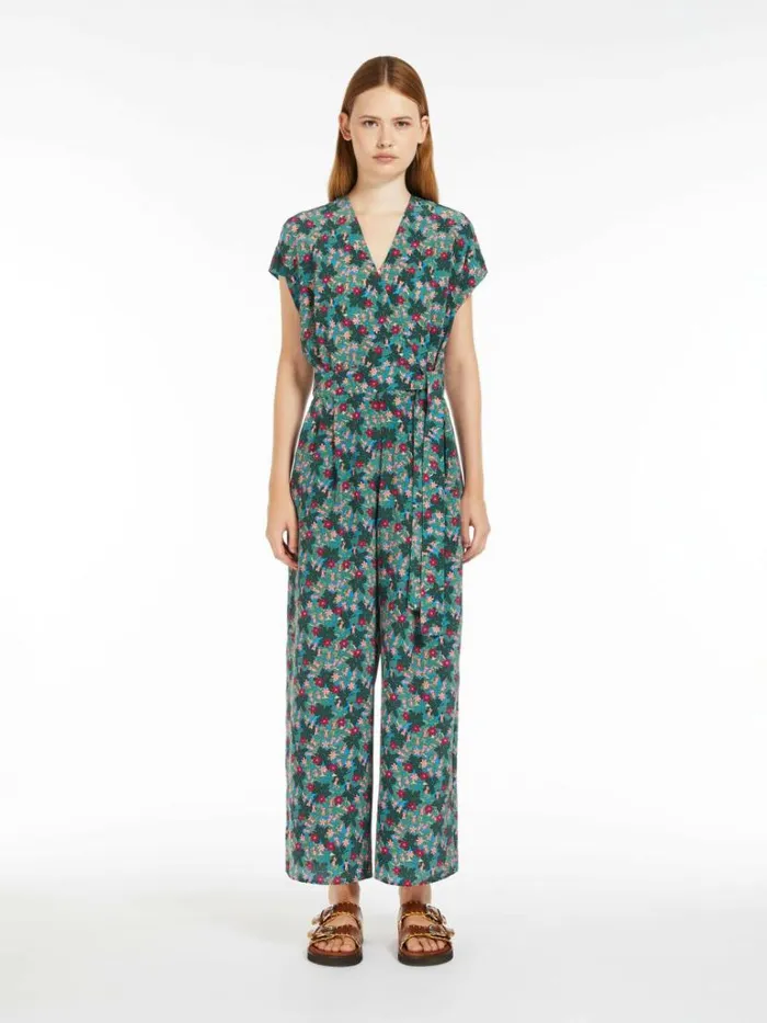 Women Max Mara Jumpsuits Silk Crepe De Chine Jumpsuit Green