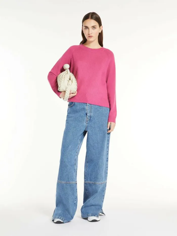 Women Max Mara Knitwear Cashmere Crewneck Sweater Fuchsia