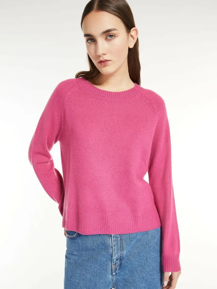 Women Max Mara Knitwear Cashmere Crewneck Sweater Fuchsia