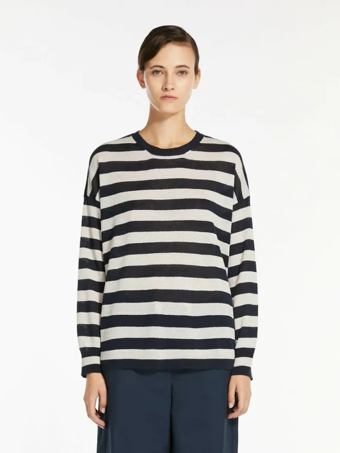 Women Max Mara Knitwear Crewneck Jumper In Linen Yarn Ultramarine