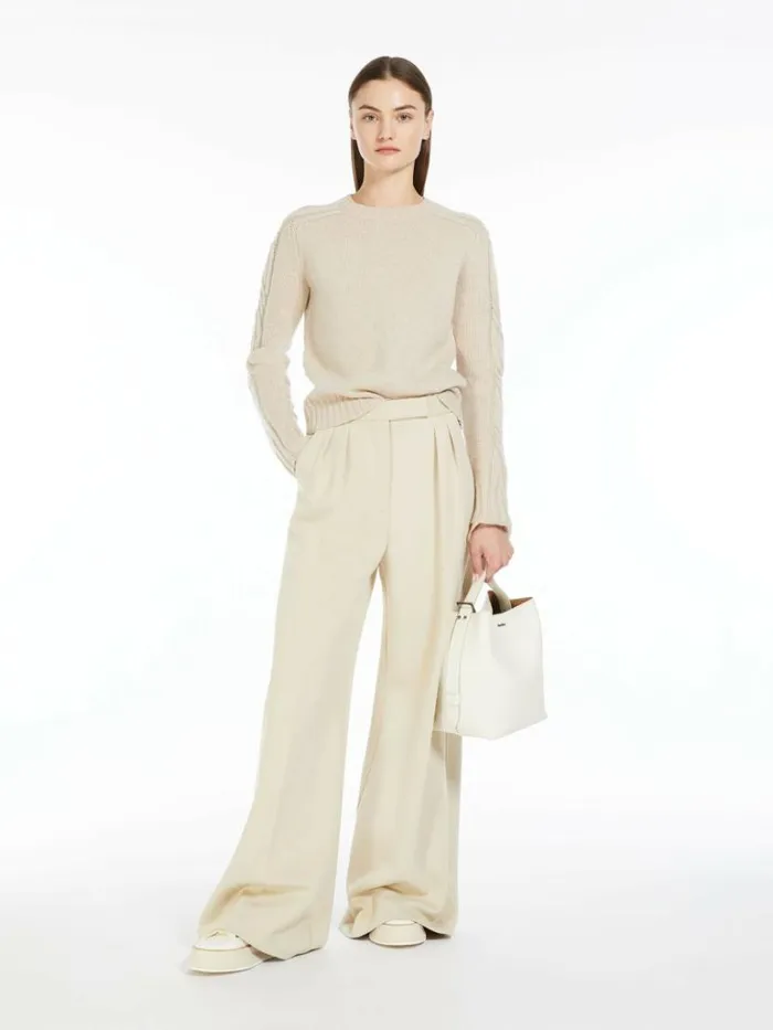 Women Max Mara Knitwear Pure Cashmere Crewneck Jumper Beige