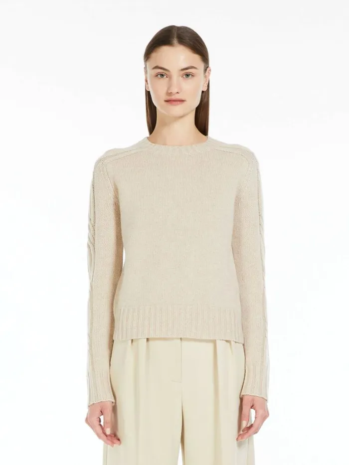 Women Max Mara Knitwear Pure Cashmere Crewneck Jumper Beige