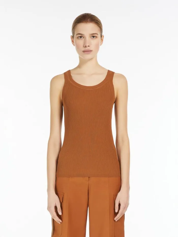 Women Max Mara Knitwear Ribbed Viscose Top Tobacco