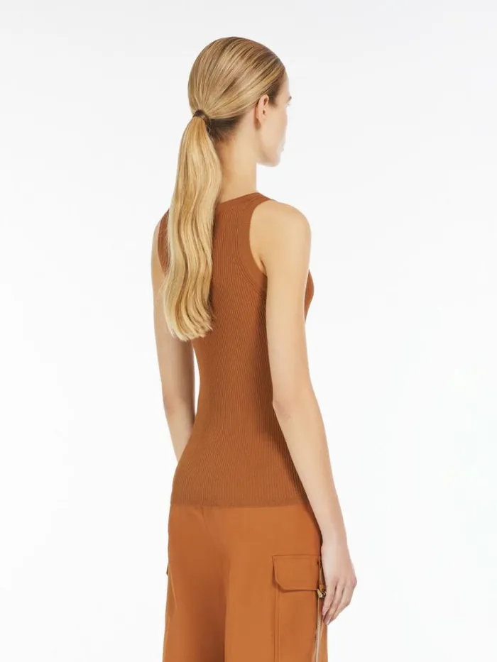Women Max Mara Knitwear Ribbed Viscose Top Tobacco