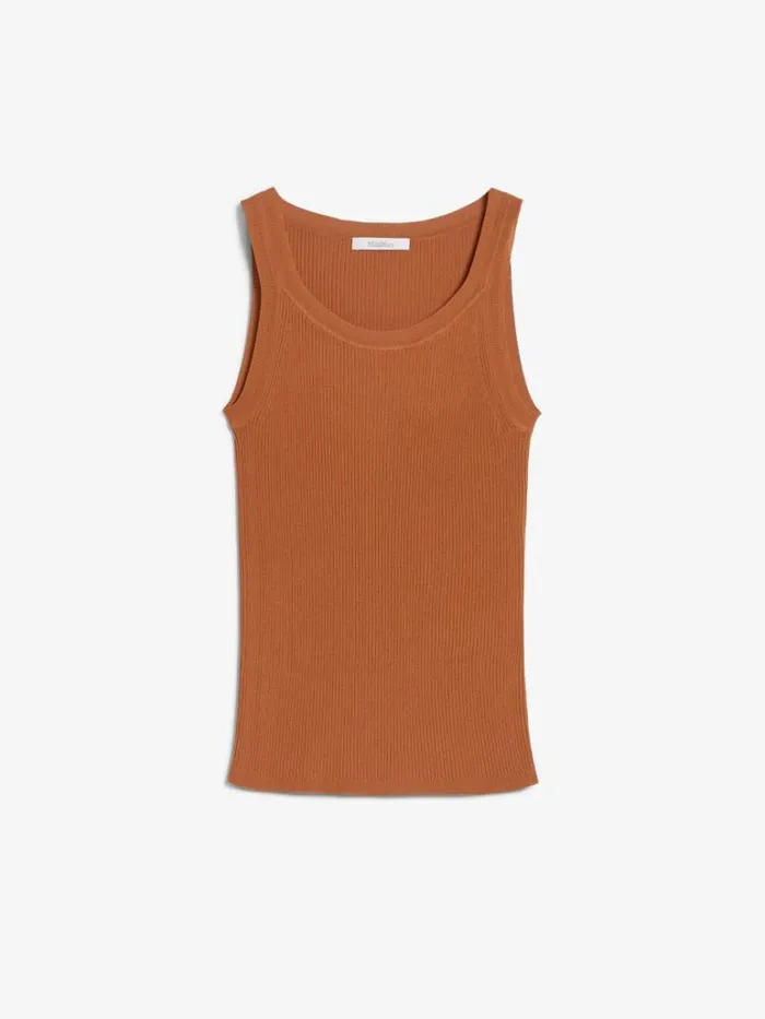 Women Max Mara Knitwear Ribbed Viscose Top Tobacco