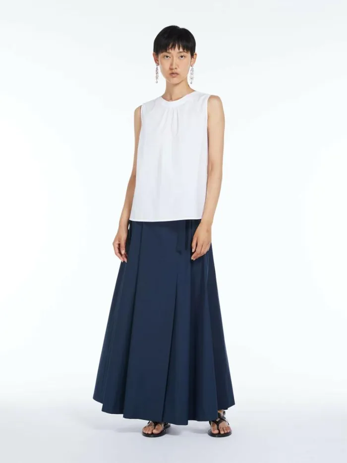 Women Max Mara Skirts Pleated Cotton Poplin Skirt Midnightblue