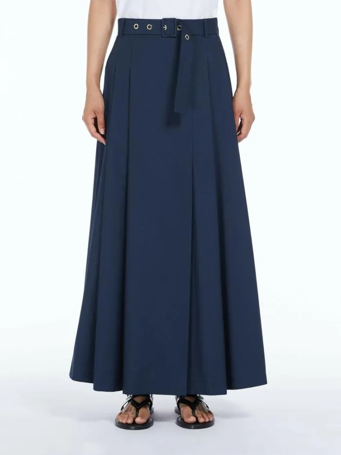 Women Max Mara Skirts Pleated Cotton Poplin Skirt Midnightblue