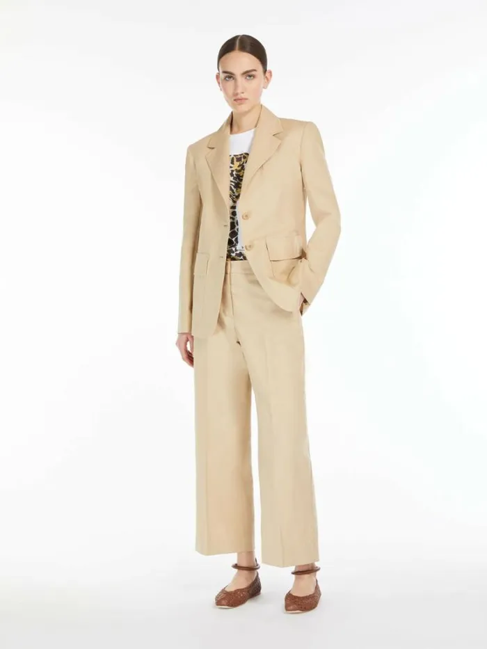 Women Max Mara Suit Cotton And Linen Canvas Trousers Colonial