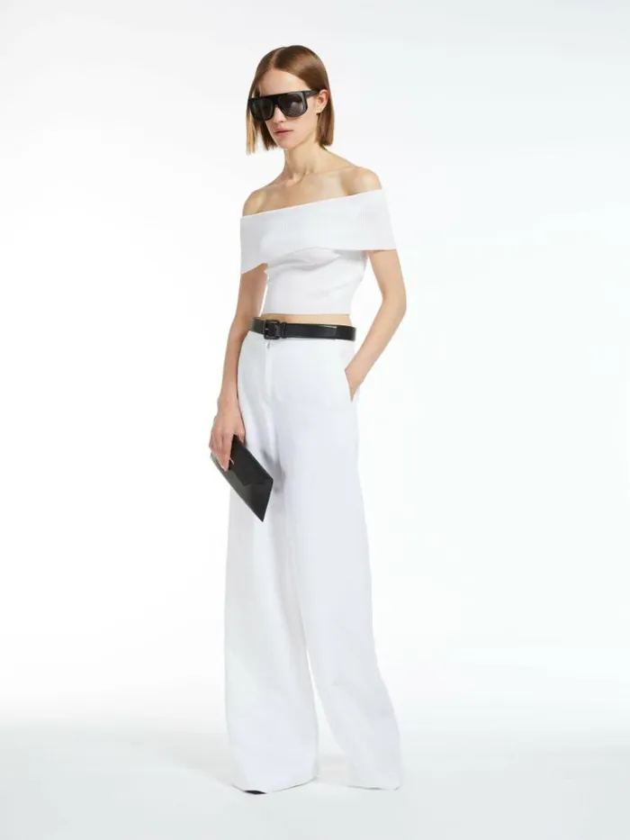Women Max Mara Suit Flowing Viscose And Linen Trousers White