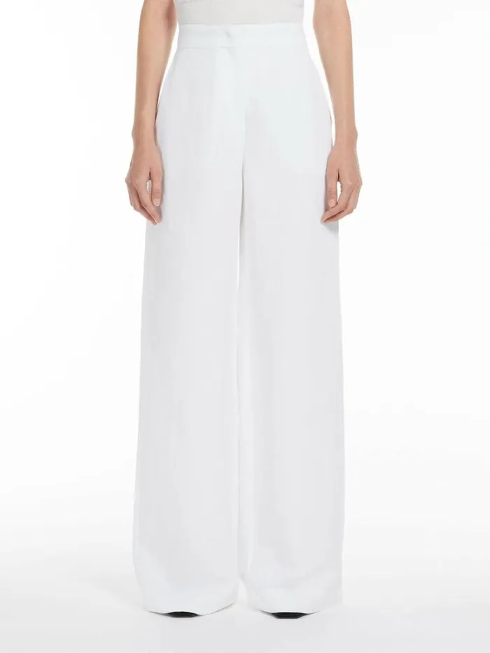 Women Max Mara Suit Flowing Viscose And Linen Trousers White