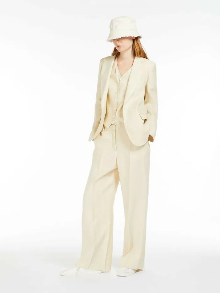 Women Max Mara Suit Linen Canvas Trousers Sand