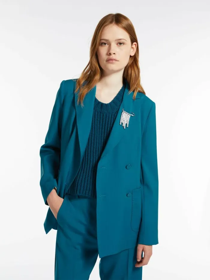 Women Max Mara Suit Tailored Woollen Cloth Blazer Avio