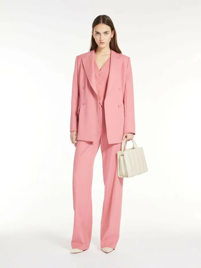Women Max Mara Suit Wool Crepe Trousers Dark Pink