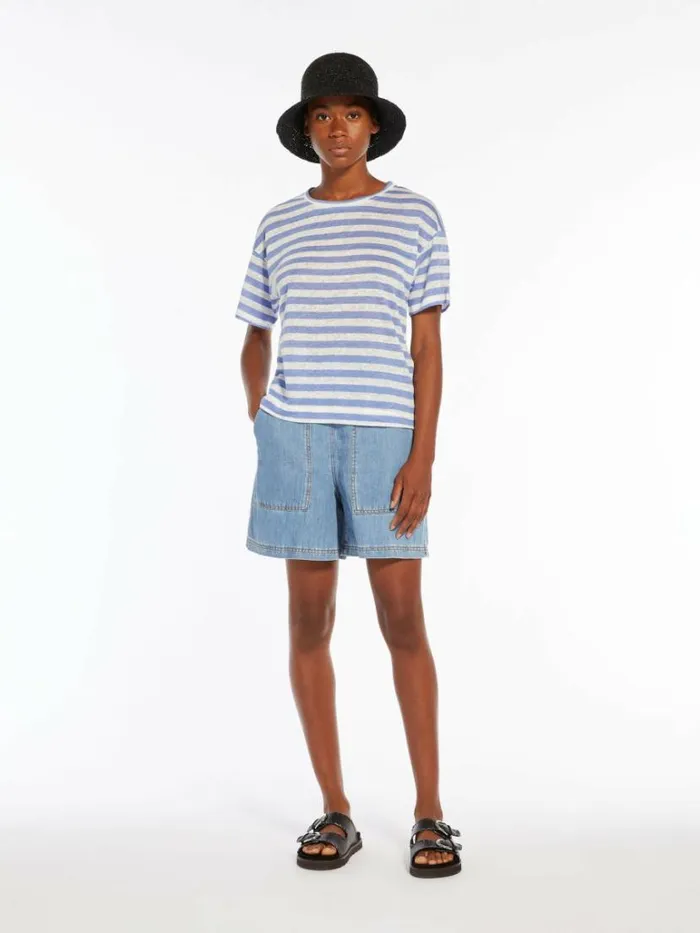 Women Max Mara Tops And Tshirts Linen Jersey Blouse Light Blue