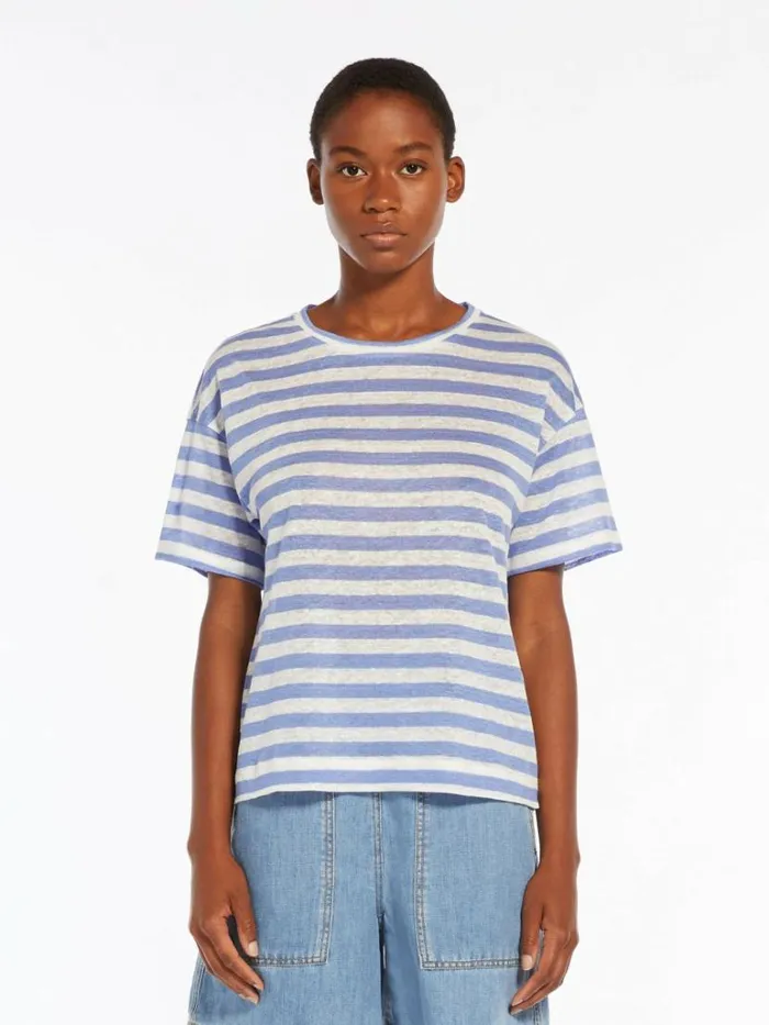 Women Max Mara Tops And Tshirts Linen Jersey Blouse Light Blue