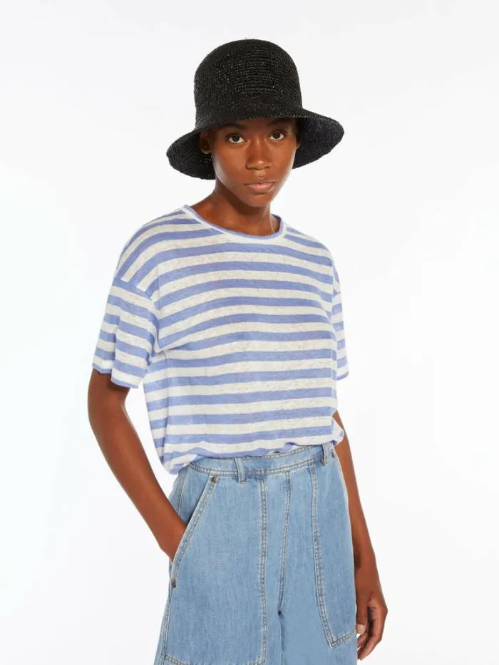 Women Max Mara Tops And Tshirts Linen Jersey Blouse Light Blue