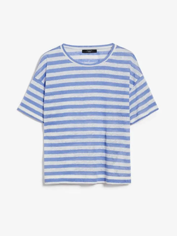 Women Max Mara Tops And Tshirts Linen Jersey Blouse Light Blue