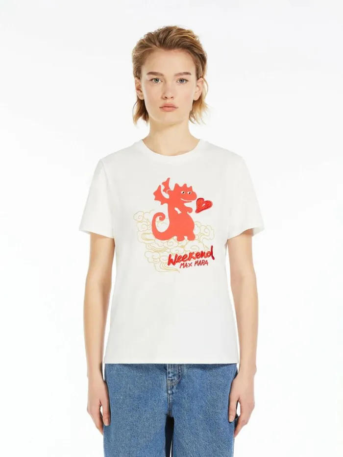 Women Max Mara Tops And Tshirts Printed Jersey Tshirt White