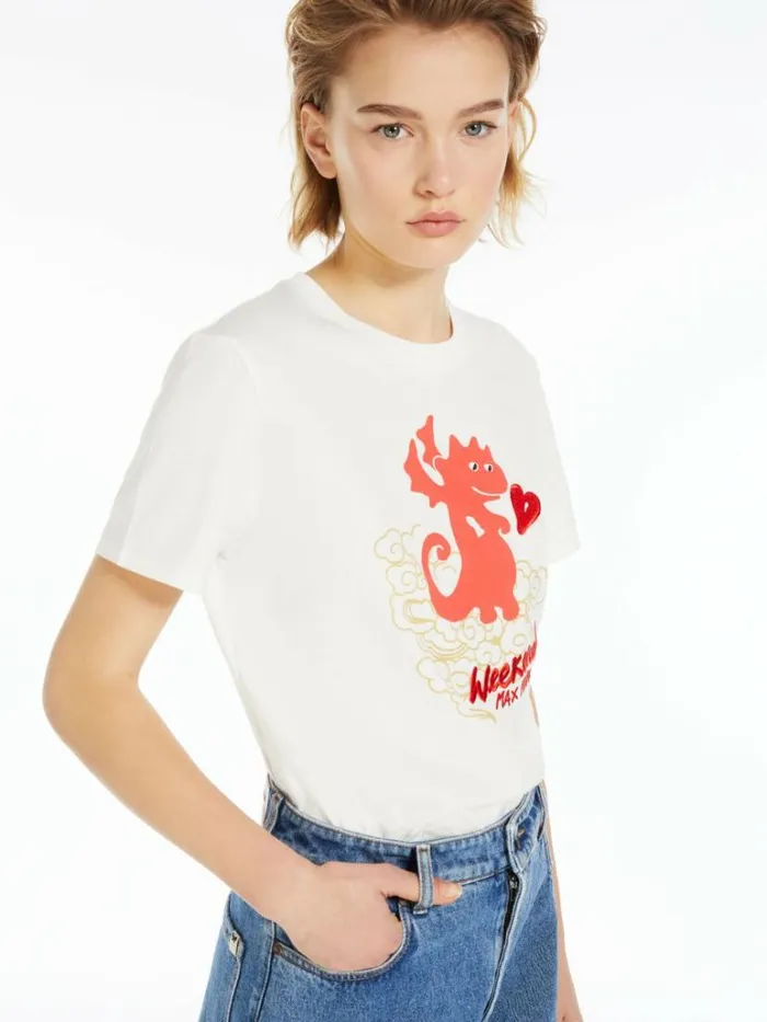 Women Max Mara Tops And Tshirts Printed Jersey Tshirt White