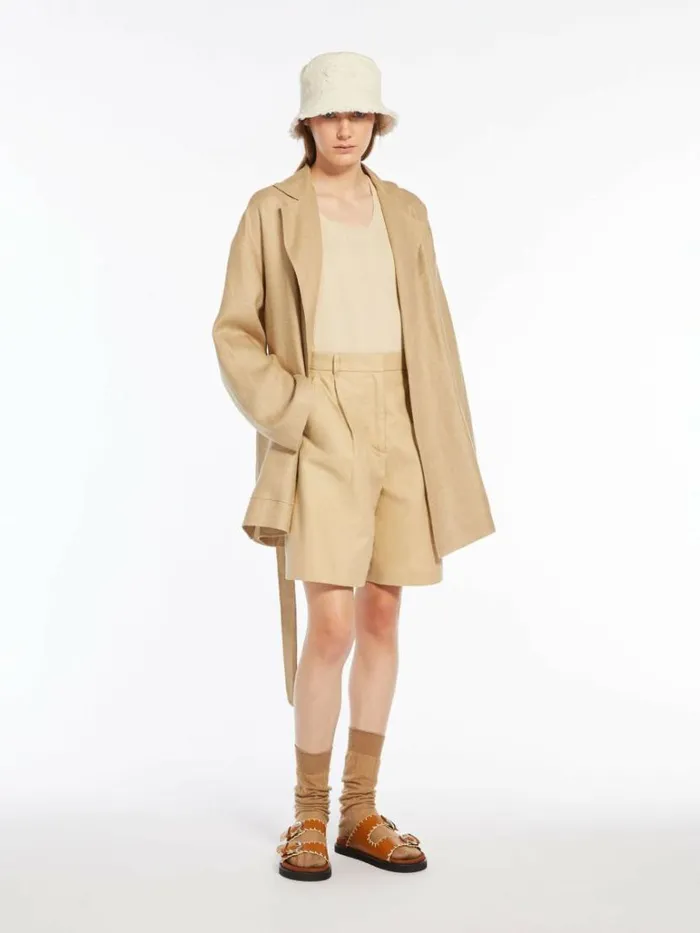 Women Max Mara Trousers And Jeans Cotton And Linen Canvas Bermuda Shorts Colonial