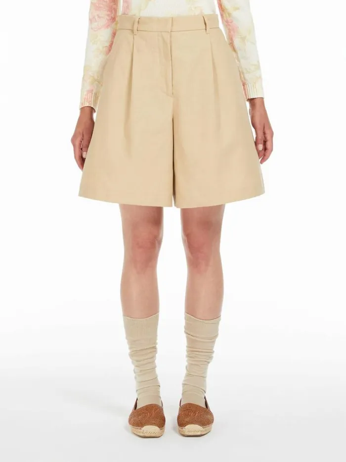 Women Max Mara Trousers And Jeans Cotton And Linen Canvas Bermuda Shorts Colonial