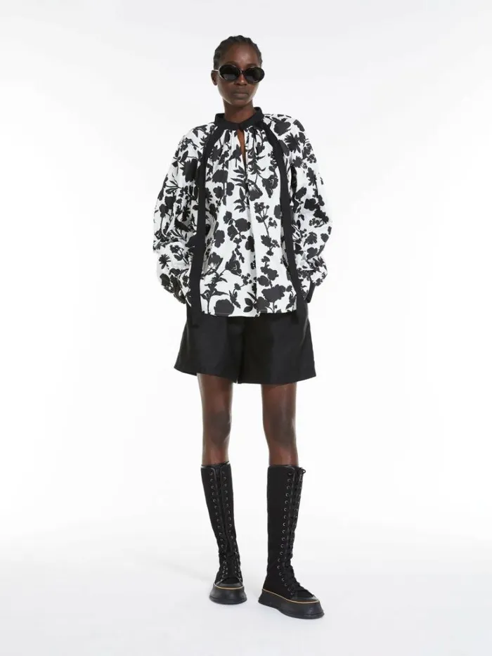Women Max Mara Trousers And Jeans Cotton Shorts With Monogram Embroidery Black