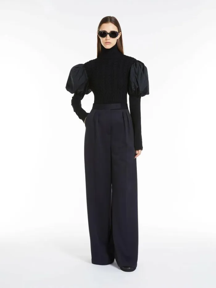 Women Max Mara Trousers And Jeans Flared Trousers In Scuba Jersey Black