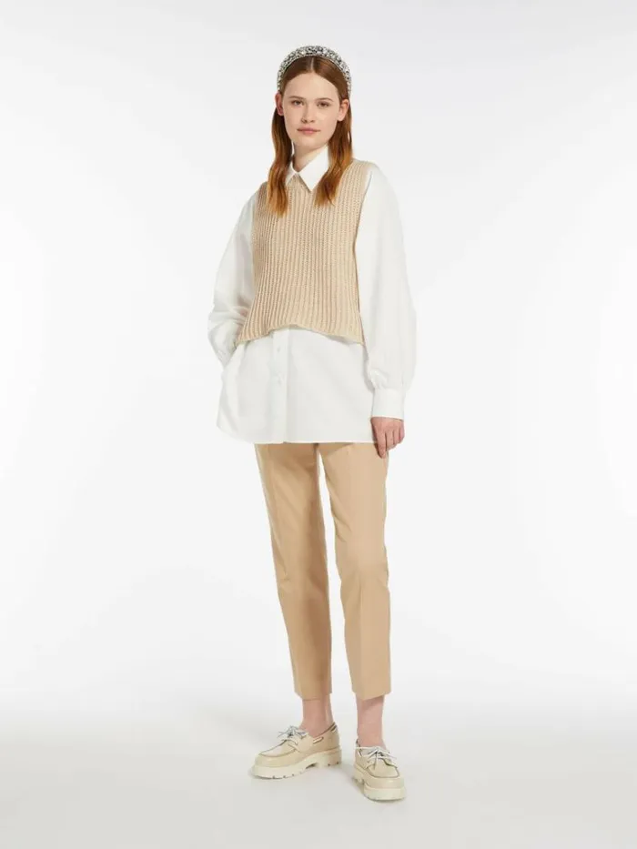 Women Max Mara Trousers And Jeans Stretch Cotton Cigarette Trousers Sand