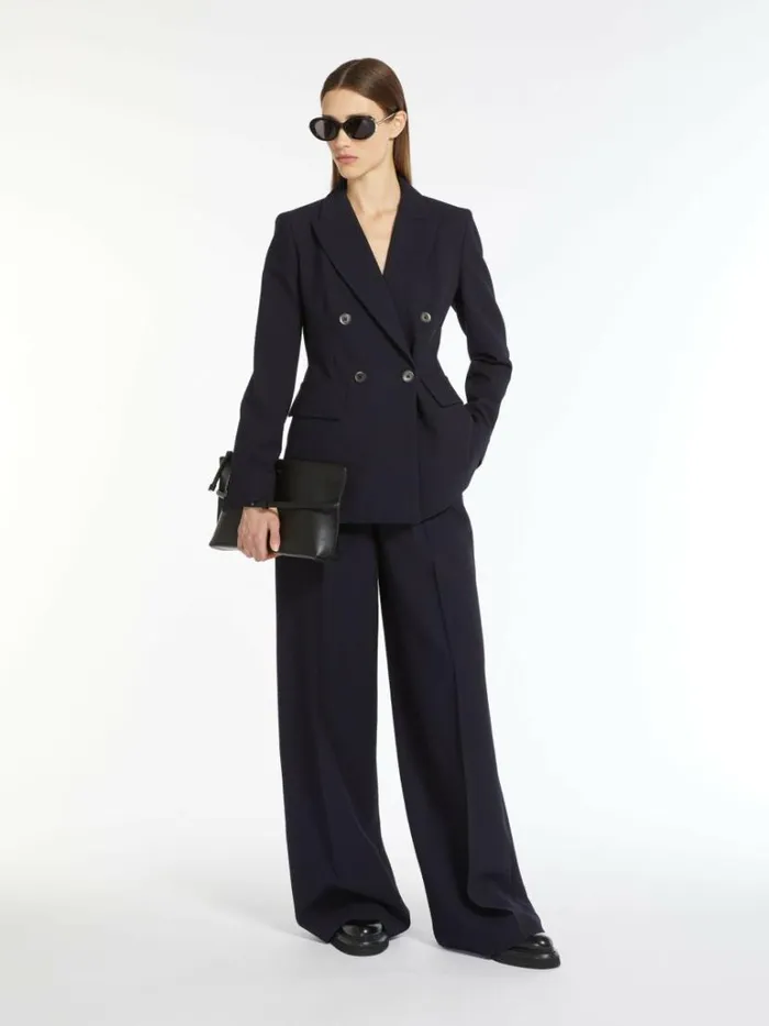 Women Max Mara Trousers And Jeans Wool Blend Seersucker Trousers Ultramarine