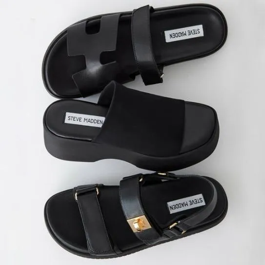 Women MAYVEN BLACK LEATHER Black Leather Steve Madden Sandals Women MAYVEN BLACK LEATHER Black Leather Steve Madden Sandals