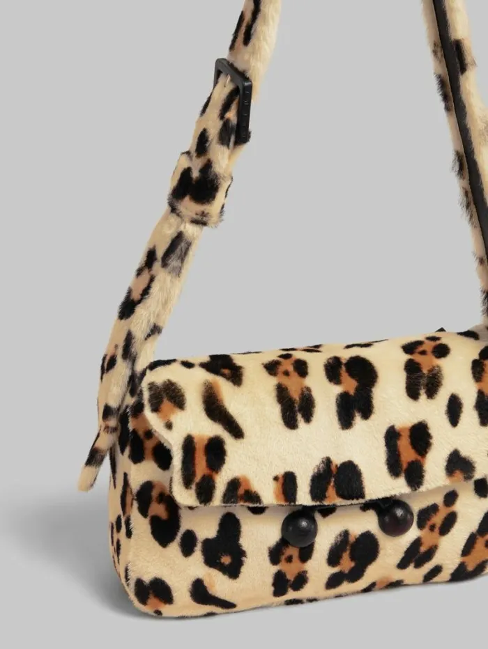 WomenMen Marni Trunkaroo Bag Shearling Animal Print Trunkaroo Soft Medium Shoulder Bag