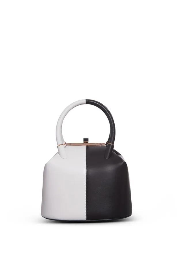 WomenMen Top Handles Gabriela Hearst Mini Baez Bag In Black and Ivory Nappa Leather