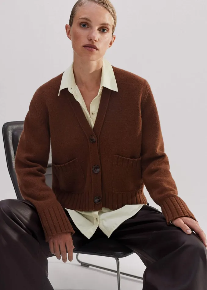 Women Merino Cashmere Relaxed Cardigan Maple Melange MEEM