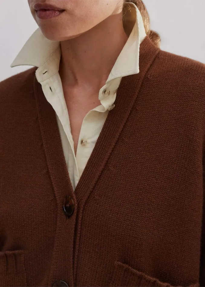 Women Merino Cashmere Relaxed Cardigan Maple Melange MEEM