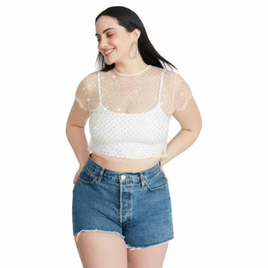 Women MESH RHINESTONE TOP IVORY Ivory Steve Madden Tops and Shirts
