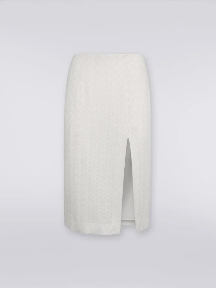 Women Midi Skirt With Split In Raschel Knit Wool And Viscose White Missoni Skirts