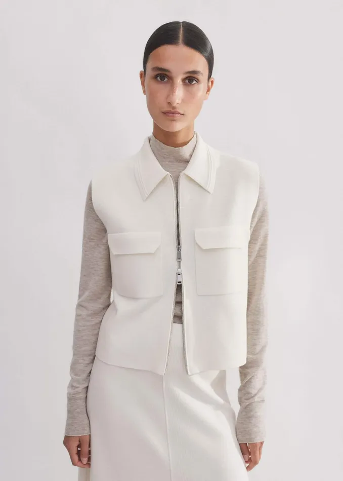 Women Milano Knit TwoWay Zip Layering Sweater Vest Cream MEEM