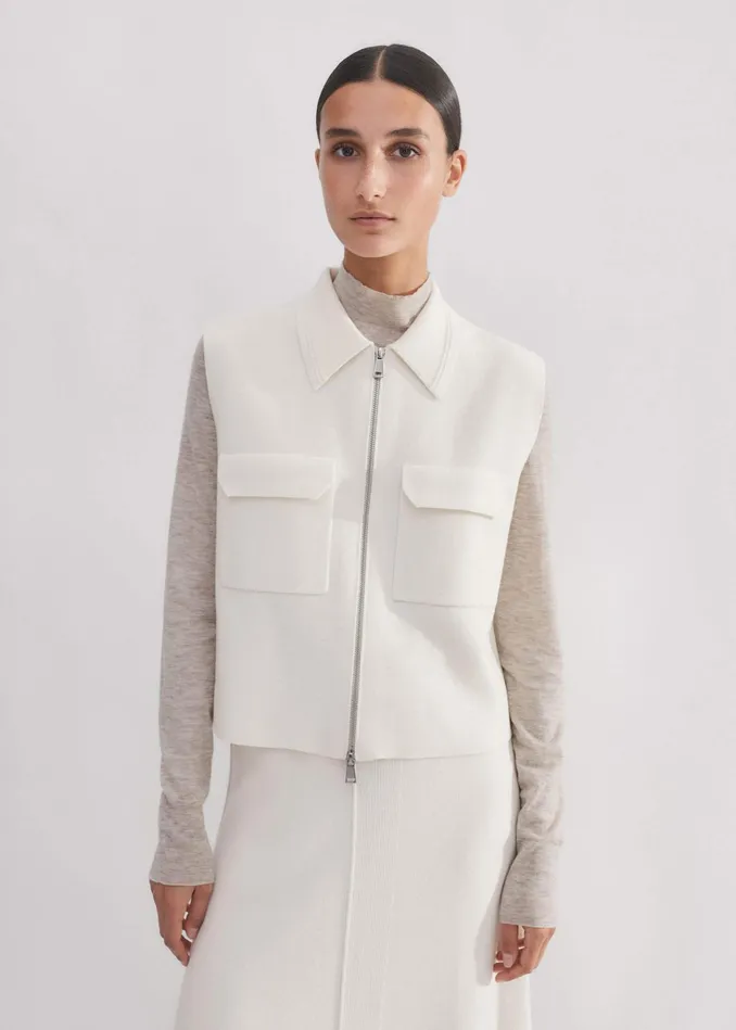Women Milano Knit TwoWay Zip Layering Sweater Vest Cream MEEM