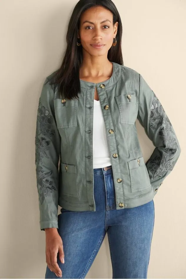 Women Monterey Utility Jacket Agave Green Soft Surroundings Toppers