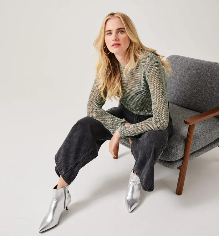 Women Net Jumper 8211 Silver Promod Jumpers And Cardigans