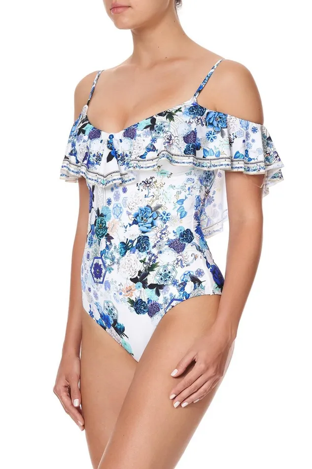 Women One Pieces Camilla Frill Over Shoulder One Piece White Side Of The Moon