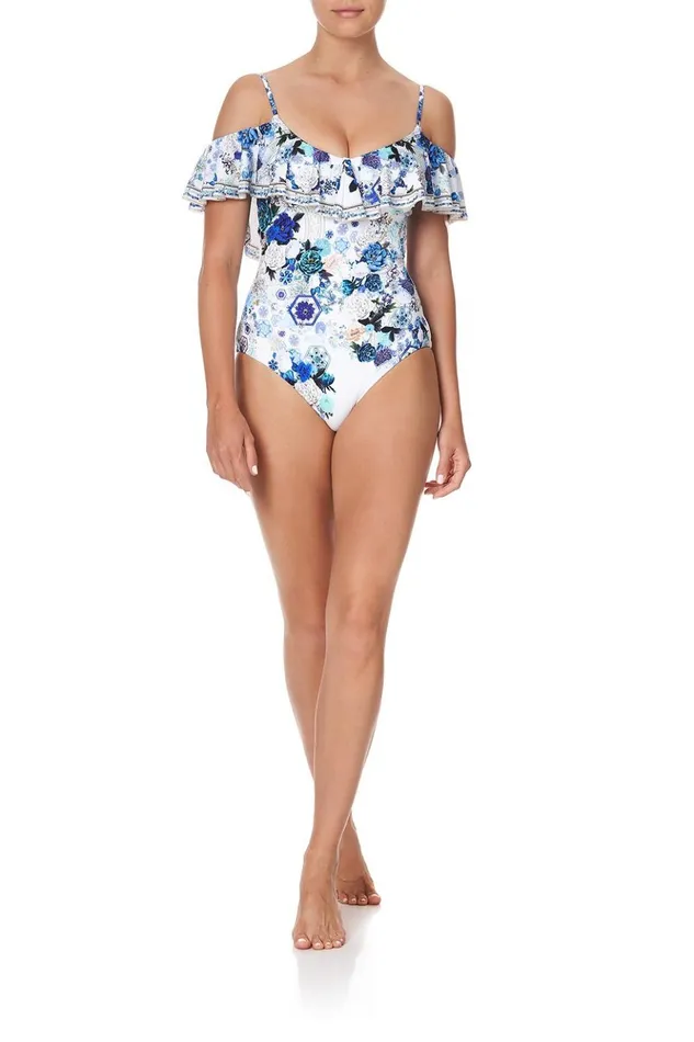 Women One Pieces Camilla Frill Over Shoulder One Piece White Side Of The Moon