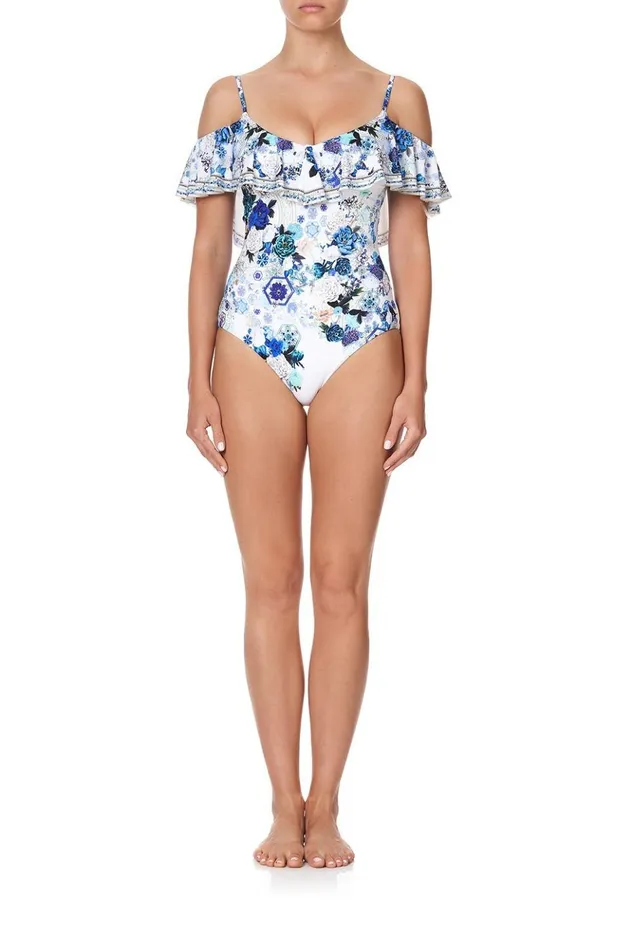 Women One Pieces Camilla Frill Over Shoulder One Piece White Side Of The Moon