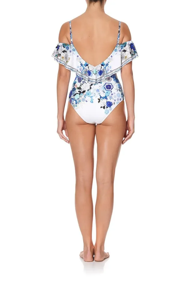 Women One Pieces Camilla Frill Over Shoulder One Piece White Side Of The Moon