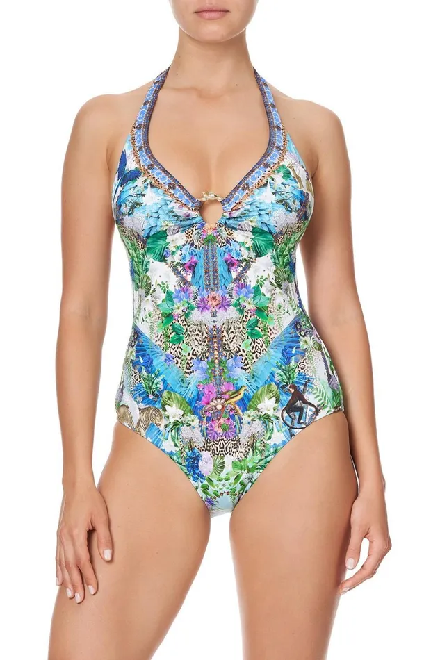 Women One Pieces Camilla Halter One Piece With Trim Moon Garden