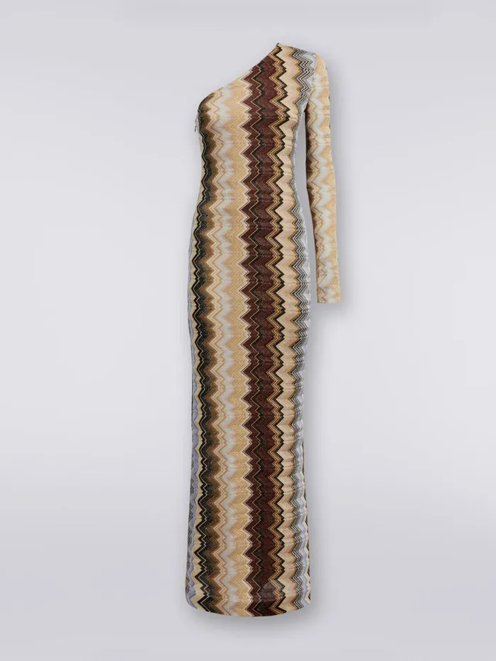 Women OneShoulder Long Dress In Lam Viscose With Zigzag Multicoloured Missoni Dresses