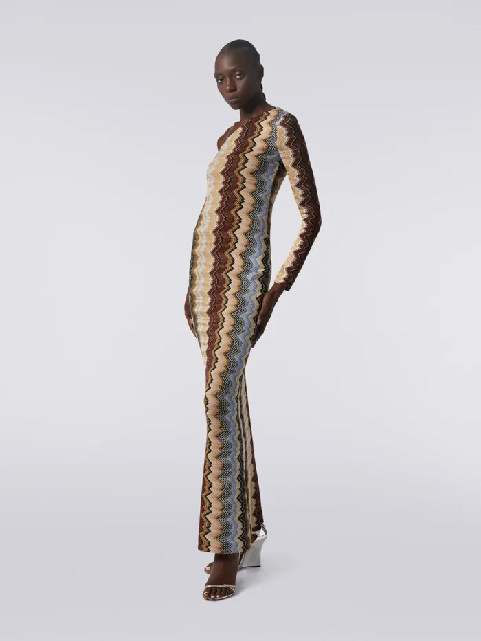 Women OneShoulder Long Dress In Lam Viscose With Zigzag Multicoloured Missoni Dresses Women OneShoulder Long Dress In Lam Viscose With Zigzag Multicoloured Missoni Dresses
