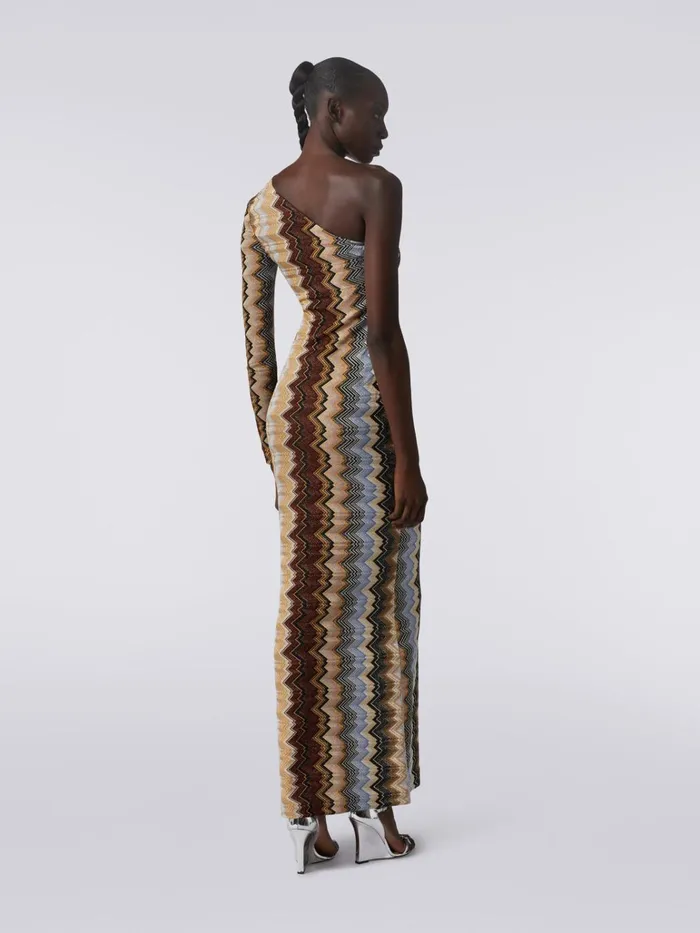 Women OneShoulder Long Dress In Lam Viscose With Zigzag Multicoloured Missoni Dresses Women OneShoulder Long Dress In Lam Viscose With Zigzag Multicoloured Missoni Dresses