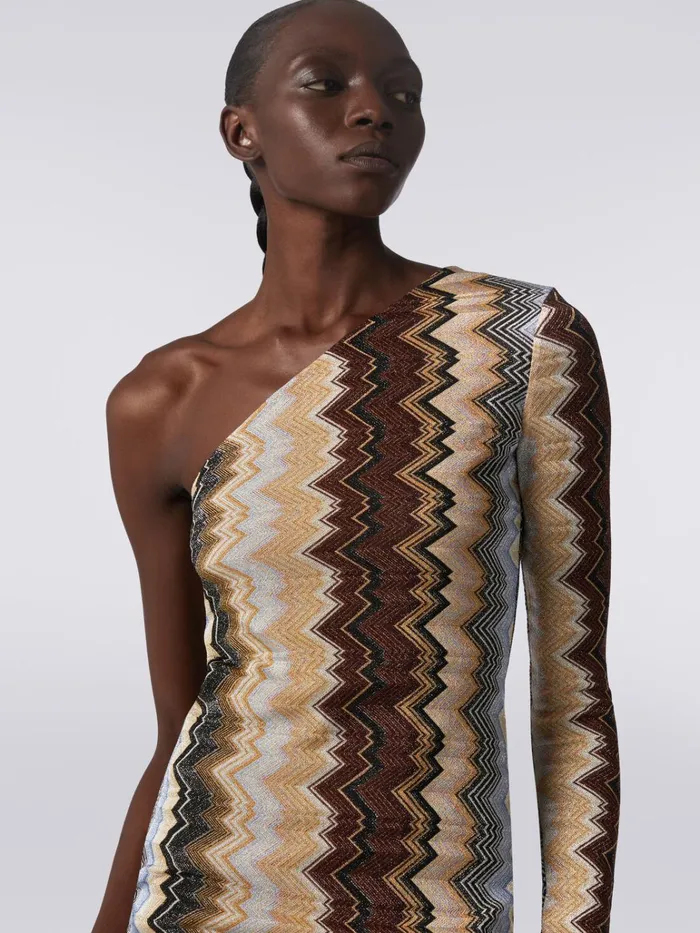 Women OneShoulder Long Dress In Lam Viscose With Zigzag Multicoloured Missoni Dresses Women OneShoulder Long Dress In Lam Viscose With Zigzag Multicoloured Missoni Dresses