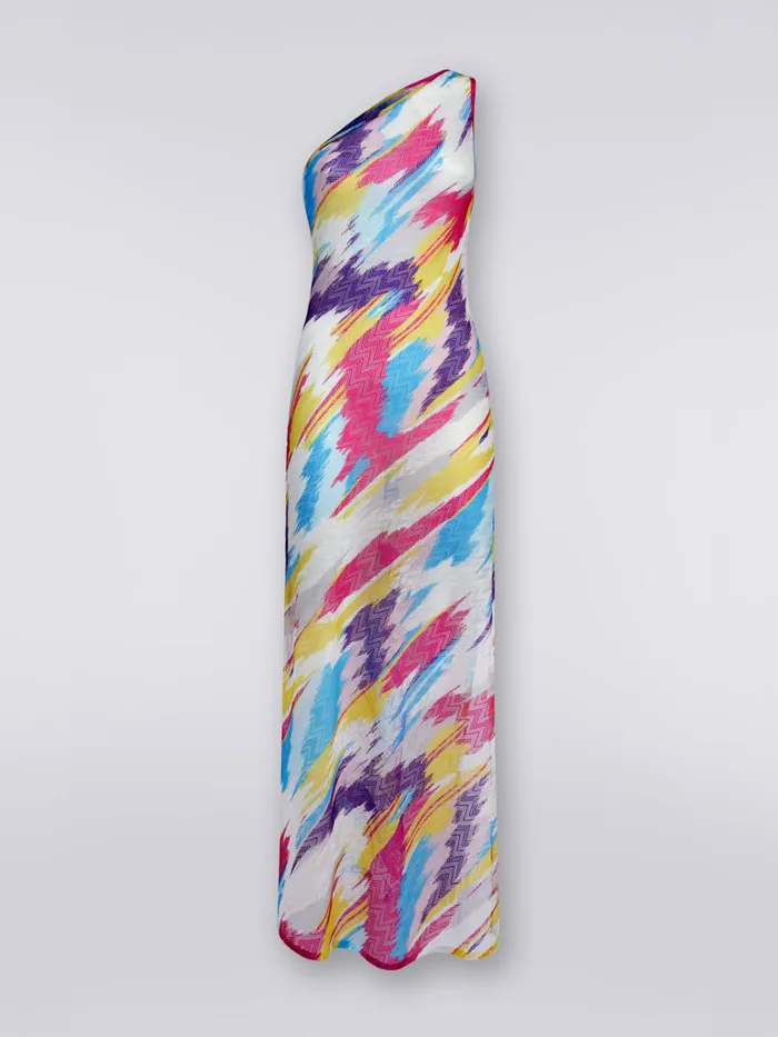 Women OneShoulder Zigzag Print Long Cover Up Dress Multicoloured Missoni Beachwear